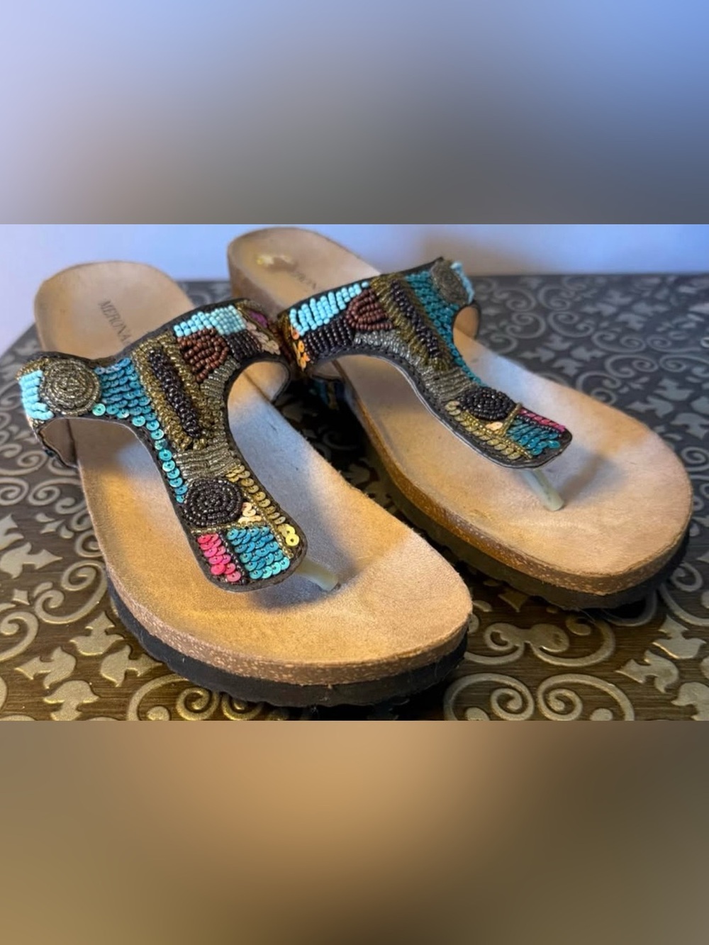 Merona Beaded Multicolor Toe-Post Sandals - Women's Designer Style